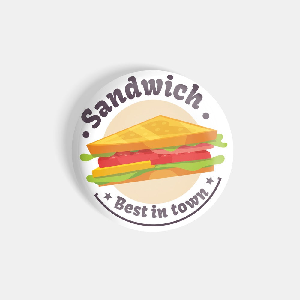 dhcrafts Round Fridge Magnet White Food Lovers Sandwich Best In Town D14 Glossy Finish Design Pack of 1 (75 mm)